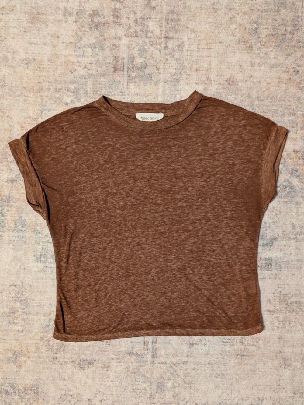 Pink Rose Brown Short Sleeve Boxy Tee